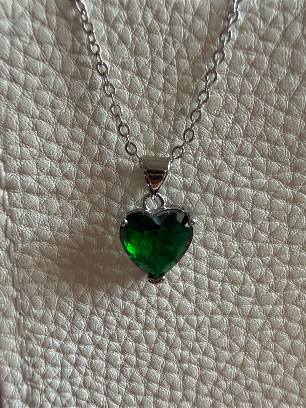 Sterling Silver Heart Pendant Necklace with Green Crystal